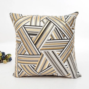 Modern decorative square pillow case with golden geometric lines on black and grey fabric