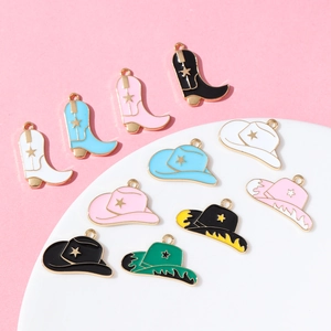Colgantes de Aleación de Estilo Vaquero del Oeste con Sombrero y Botas de Esmalte para Joyería DIY Pendientes Llavero Estrellas