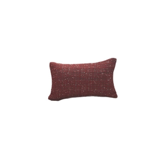 Knitted cotton dark red rectangular cushion cover with textured grain on white background
