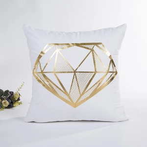 Housse de coussin blanche moderne avec motif diamant géométrique doré en impression dorée