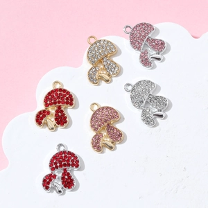 Sparkly mushroom charms with crystals for DIY jewelry making in gold and silver finish