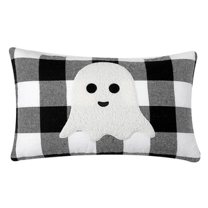Coussin lombaire fantôme Halloween avec motif à carreaux noir et blanc