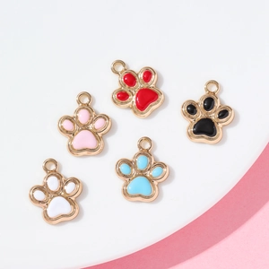 DIY Alloy Glitter Animal Paw Print Enamel Charms For Jewelry Making Cute Cat Dog Claw Pendants Necklace Keychain Crafts Accessories