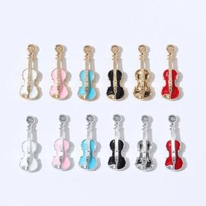 Minimalist violin pendants in colorful enamel finishes with gold and silver metal plating