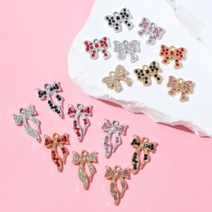 Elegant Alloy Rhinestone Bow Pendant Only Without Chain Bowknot Charm For DIY Necklace Earring Jewelry Making Accessories