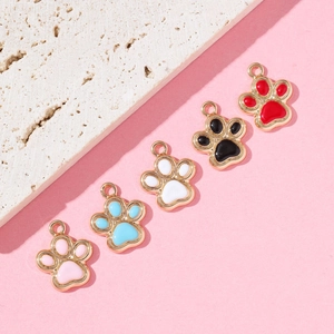 Five colorful DIY glitter paw print alloy pendants for necklaces and keychains
