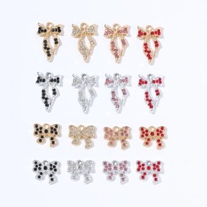 Set of colorful alloy bow charms with sparkling rhinestones for DIY jewelry making
