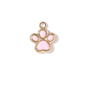 DIY gold alloy pendant featuring a pink glitter enamel cat paw design for jewelry