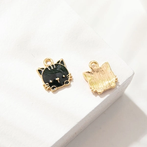 Cute Korean cartoon cat alloy pendants with black enamel finish for DIY jewelry making