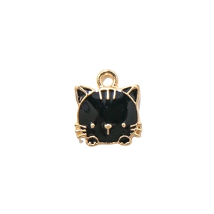 Cartoon kitten alloy pendant with black enamel finish for DIY jewelry making