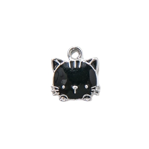 Cartoon black cat enamel pendant with silver base for DIY jewelry making and necklaces