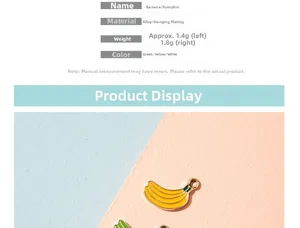 Détail des pendentifs en alliage banane et citrouille avec spécifications de poids DIY
