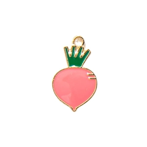 Cartoon carrot alloy enamel pendant for DIY jewelry making in pink and green color
