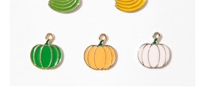Pendentifs citrouille émaillés en vert, jaune et blanc pour bijoux DIY