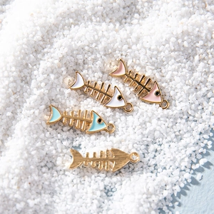 Cartoon alloy fish bone pendants in four colors for DIY jewelry making and crafts