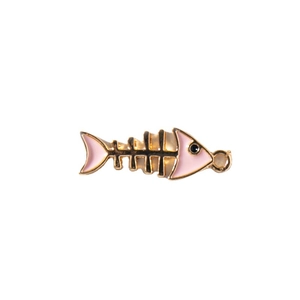 Pink enamel fishbone pendant with golden alloy frame for DIY jewelry making