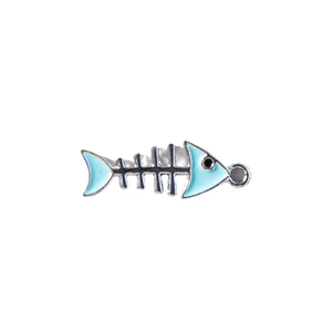 Fishbone alloy pendant with light blue enamel finish and silver metallic frame for DIY crafts
