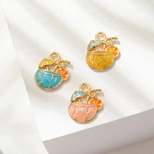Colgante de Aleación de Esmalte de Bebida de Coco de Verano para Creación de Joyas DIY Amuleto de Cóctel Tropical para Collar Pulsera Accesorios