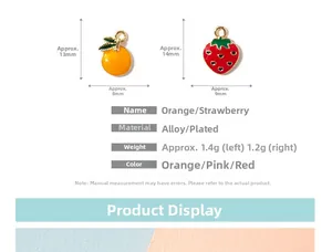 Detailansicht der Emaille-Anhänger Erdbeere und Orange aus Legierung mit Maßen
