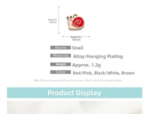 Macro detail of a 10mm pink snail alloy pendant with red enamel finish for DIY jewelry