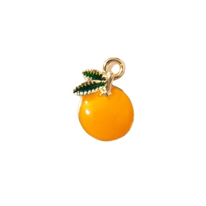 Cartoon Orangen Anhänger mit glänzendem Emaille und grünen Blättern für DIY Schmuck