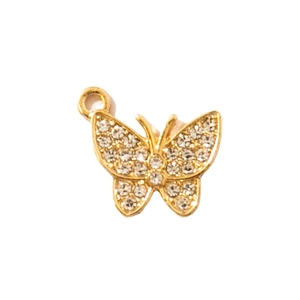 Golden butterfly pendant with sparkling white rhinestones for jewelry making