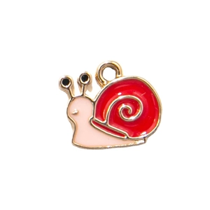 Cute cartoon snail pendant charm with red enamel shell and pink body for DIY jewelry making
