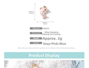 Pink dolphin alloy pendant charm with enamel coating and 21x14mm size dimensions