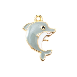 Minimalist dolphin pendant with gold edges and grey enamel finish for jewelry DIY crafts