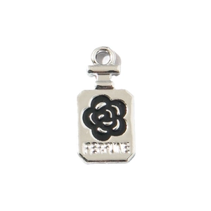 Silver perfume bottle pendant with black camellia flower for DIY bracelet jewelry making