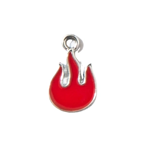 Ciondolo a fiamma in smalto rosso con bordo argentato per accessori gioielli DIY