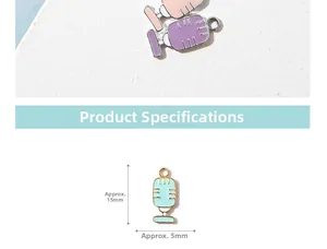 Macro shot of 15mm microphone alloy pendants in pink and purple for DIY jewelry making