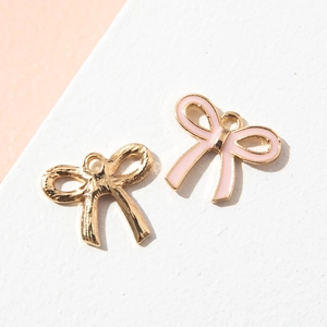 Pink and gold bow-shaped alloy pendants for DIY jewelry making and bracelets