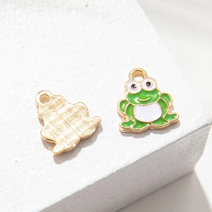 Cute green cartoon frog alloy charm with gold plating for DIY jewelry and keychain