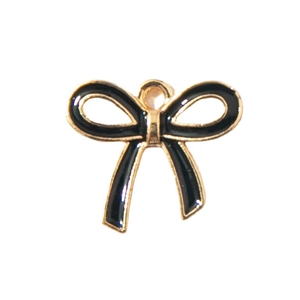 Black enamel bow charm with gold metal frame for DIY jewelry and bracelets