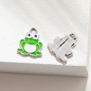 Cute cartoon frog alloy pendants for DIY bracelets and keychains showing front and back