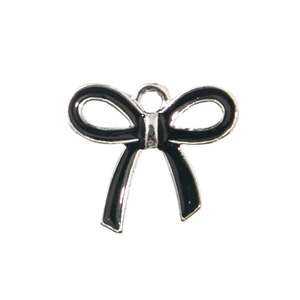 DIY black enamel bow pendant with silver alloy frame for necklaces and bracelets