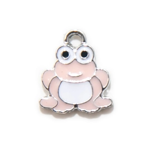 Cute pink and white cartoon frog alloy pendant with oil drip for DIY jewelry making