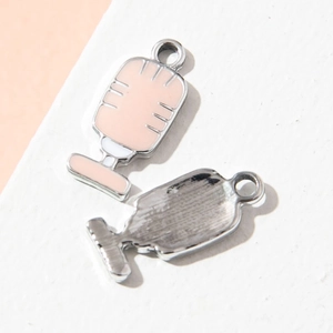 Pink microphone alloy pendant for DIY jewelry making with silver metal backing