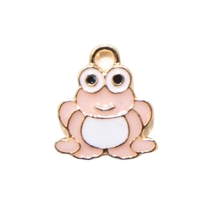 Cute pink cartoon frog charm pendant in gold metal with enamel finish for jewelry making