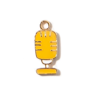 Cute yellow enamel microphone pendant charm with gold-plated metal for DIY jewelry making