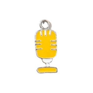Cute yellow microphone charm pendant in alloy enamel for DIY jewelry making and crafts