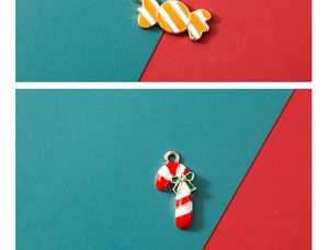Detail of candy cane and sweet pendants with green bow and small sparkling rhinestone