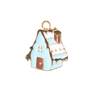 Weihnachtlicher blaues Schneehütt-Anhänger aus Emaille-Legierung für DIY-Schmuck