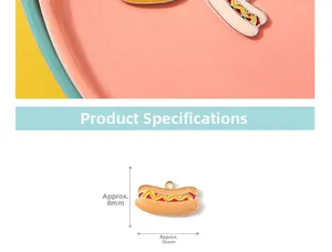 Gedetailleerde maatspecificaties voor cartoon hotdog emaille hanger van 18mm lang