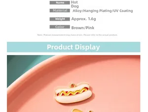 Detail van een legering hotdog cartoon hanger met emaille afwerking voor DIY sieraden