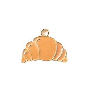 Cute croissant charm pendant made of gold alloy and orange enamel for DIY jewelry