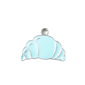 Cute croissant pendant in silver alloy and light blue oil drip finish for DIY jewelry
