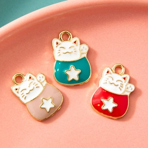 Bricolage Pendentifs Chat de la Chance en Alliage Émail Goutte Dessin Animé Animal Étoile Pendentif pour Bracelet Porte-Clés Matériaux Bijoux