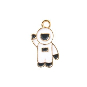 Cartoon astronaut enamel charm pendant in white and gold for DIY jewelry making